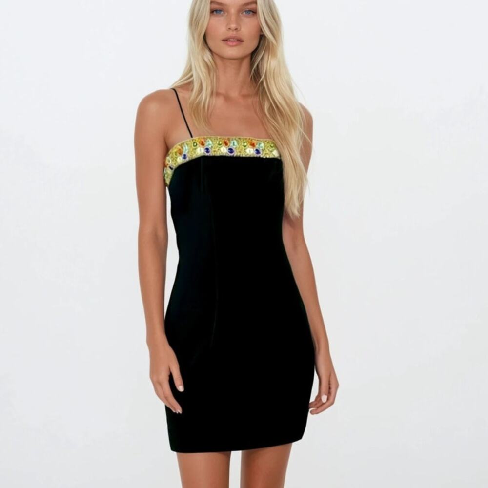 Vintage Black Mini Dress with Colorful Accents